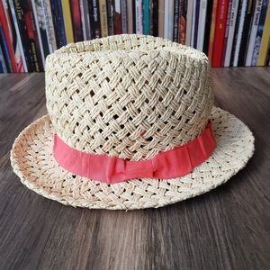 Straw Fedora with Coral Band